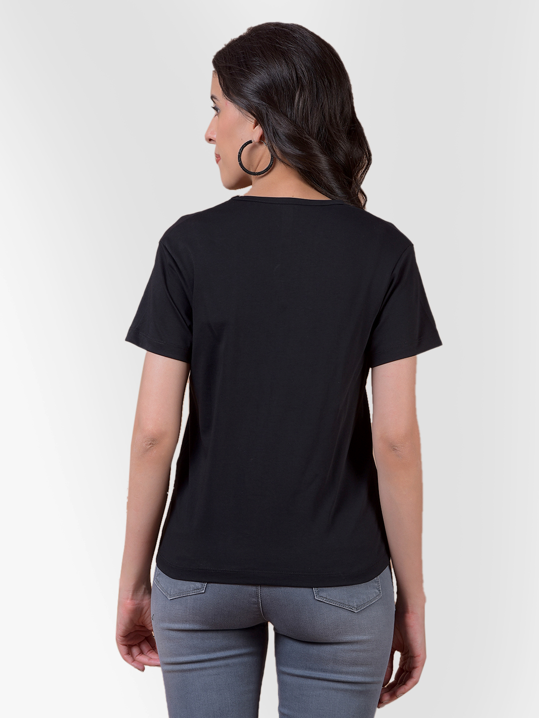 Numero Uno Women Solid Black V-Neck T-Shirt
